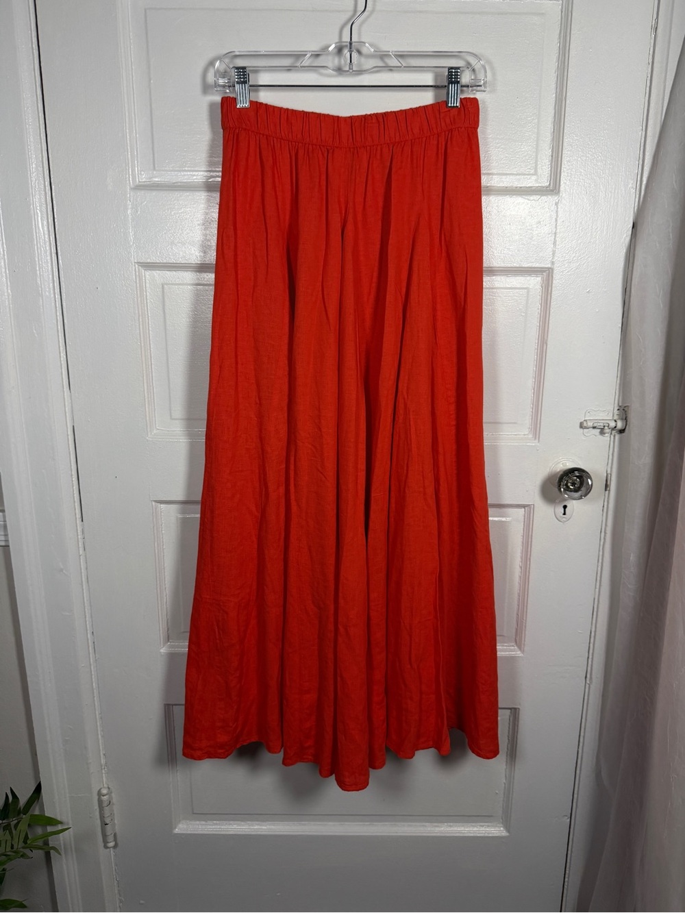 Universal Thread Linen Blend Orange Maxi Skirt Pleated Elastic Pull On Waist S